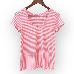 Caslon Modal/Cotton blend striped Tshirt, long fit, short sleeve, pink &white
